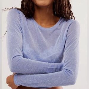 NWOT Free People Intimately Mesh So Well Layering Shimmer Top Blue/Lilac - XS